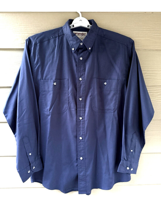 Wrangler Other - Wrangler Rugged Wear Men's L Button Down Wrinkle Resist Cotton Navy Blue Shirt